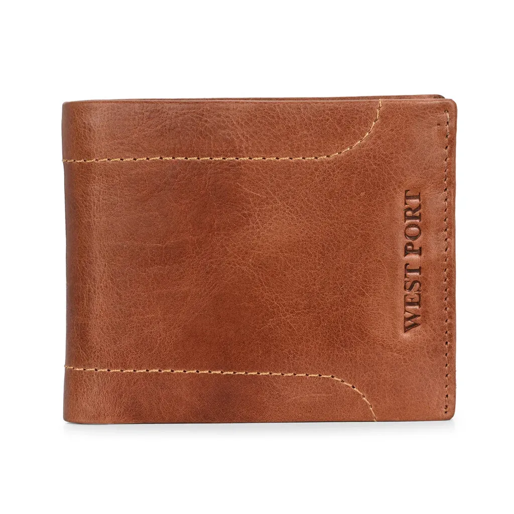 West Port Men's Genuine Leather Wallet – Classic Design with Ample Storage (M-WT-ISC-11-COGNAC-MEDIUM)