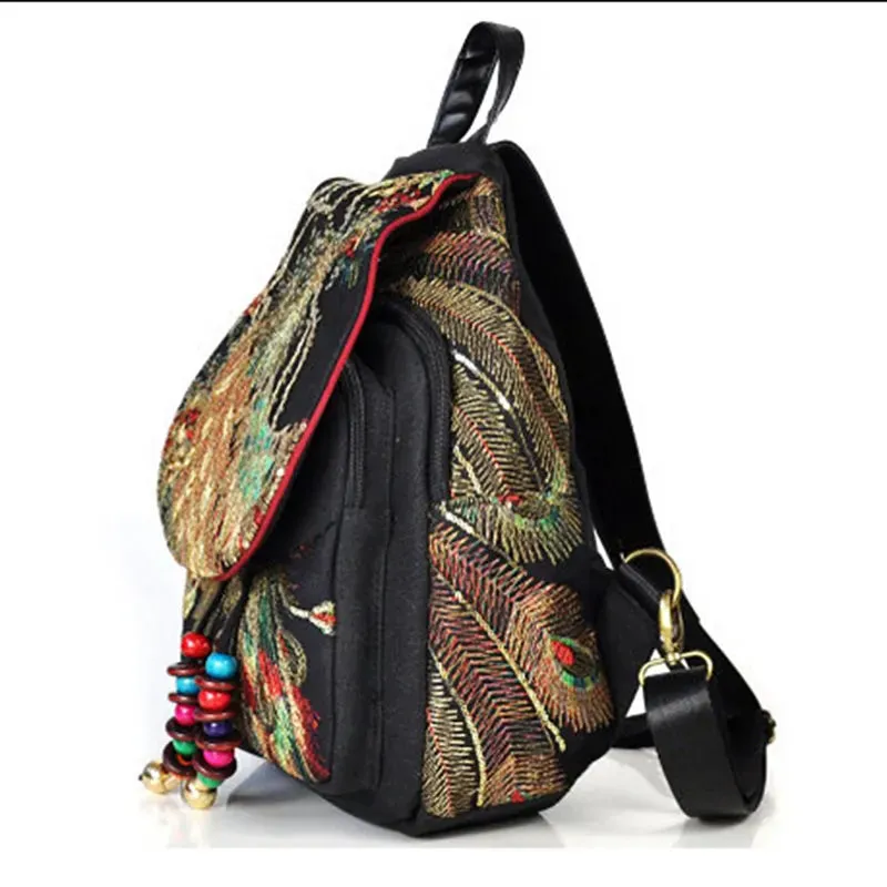 Women's Sequins Embroidered Canvas Floral Backpack