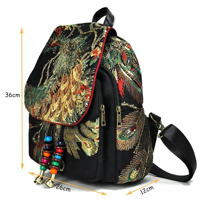 Women's Sequins Embroidered Canvas Floral Backpack