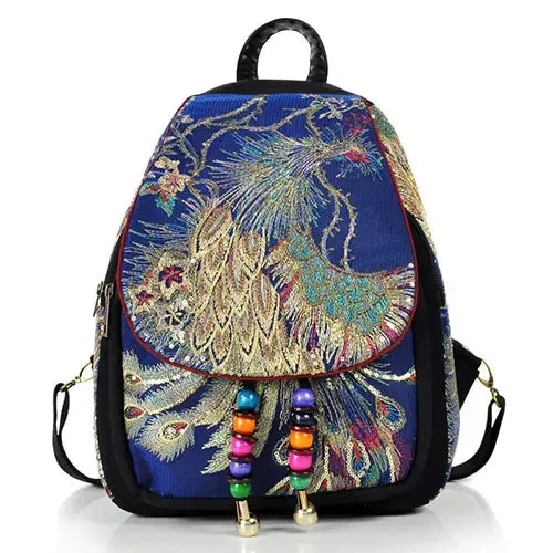 Women's Sequins Embroidered Canvas Floral Backpack