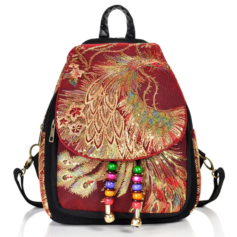 Women's Sequins Embroidered Canvas Floral Backpack