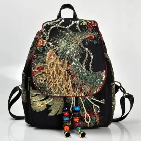 Women's Sequins Embroidered Canvas Floral Backpack