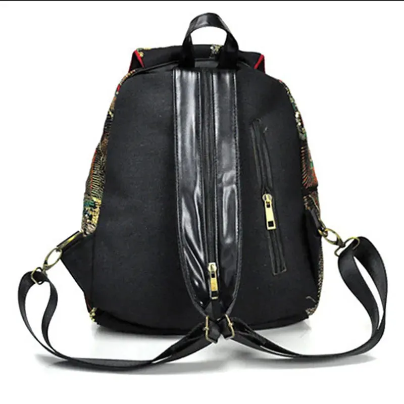 Women's Sequins Embroidered Canvas Floral Backpack